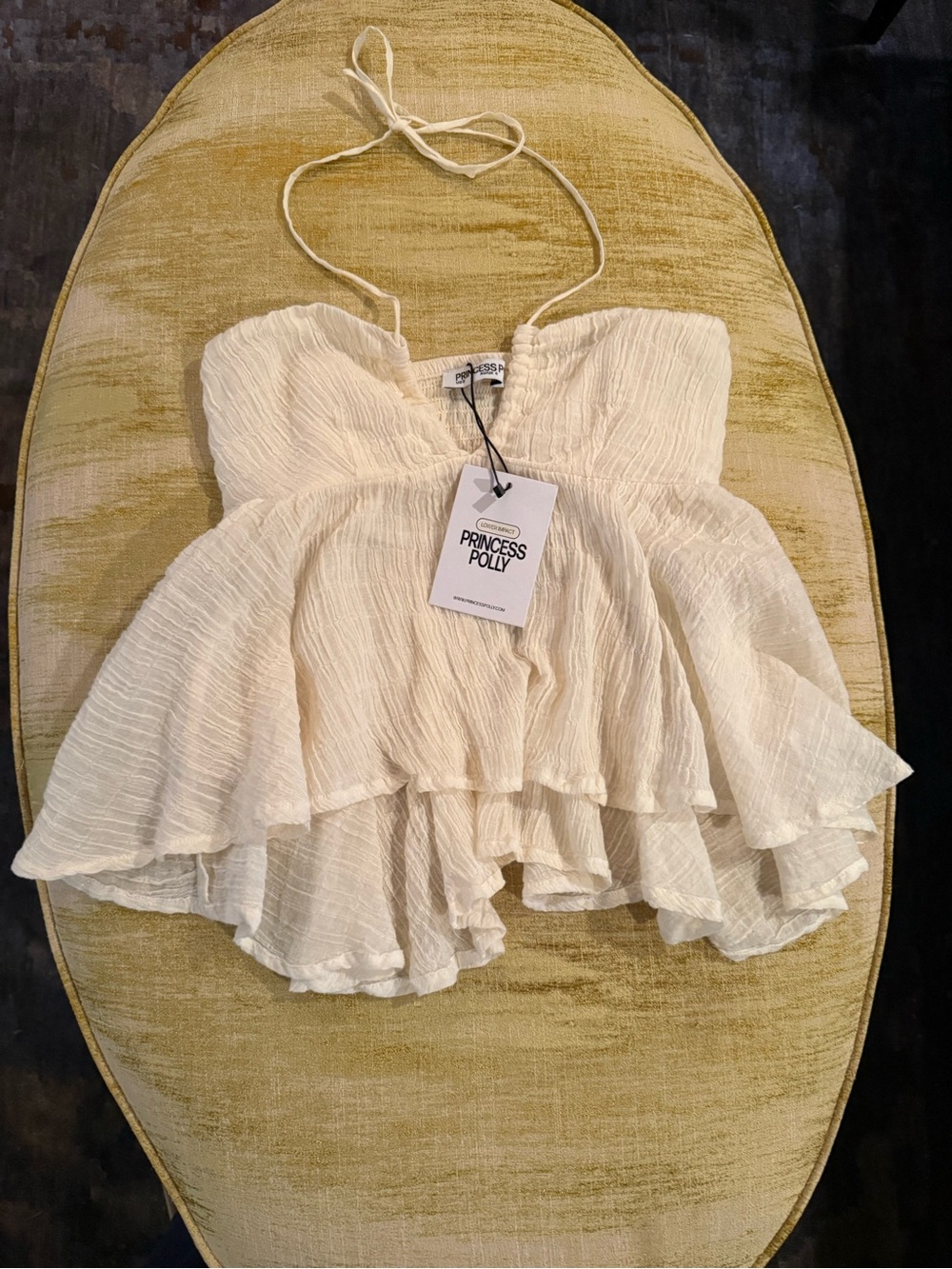 Princess Polly Cream Ruffle Halter Top